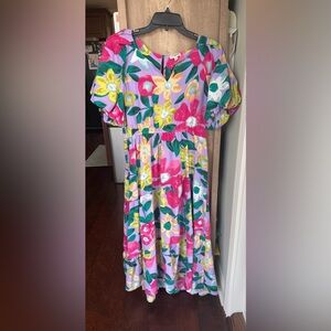 Umgee Lavender Midi Dress with Pink & Yellow Floral Print